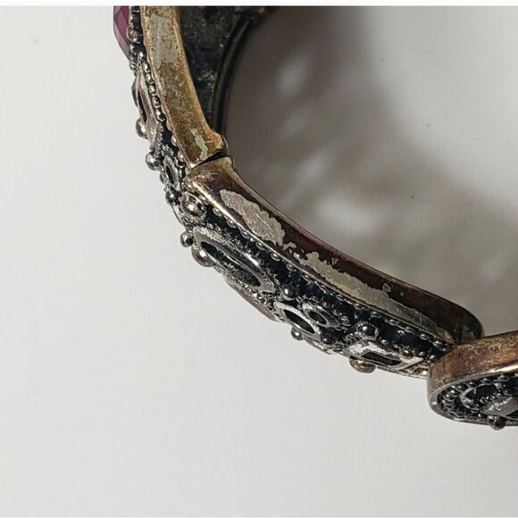 YUHONG Hinged Metal Jeweled Embellished Cuff Bracelet Purple - Picture 6 of 8